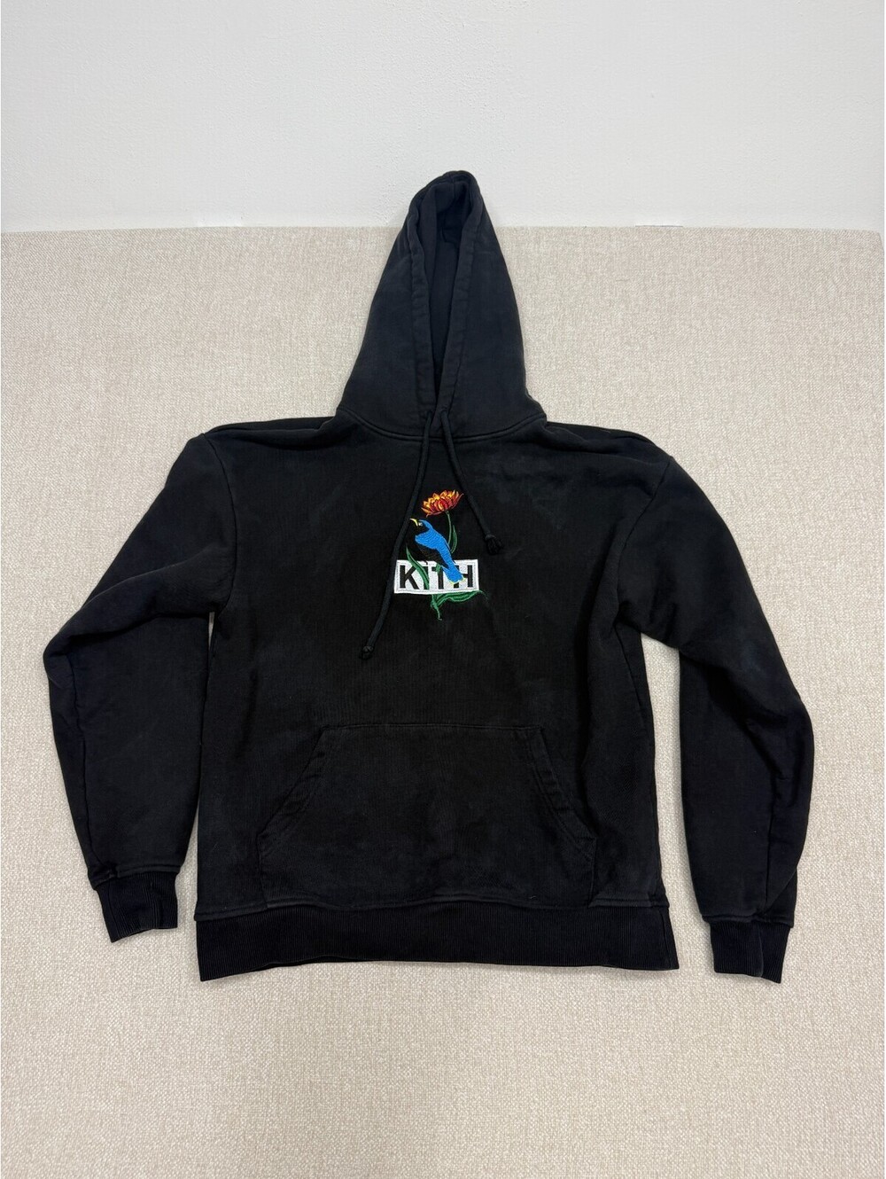 Kith Mens Medium Black Embroidered Bird Flower Box Logo Pullover Fleece Hoodie